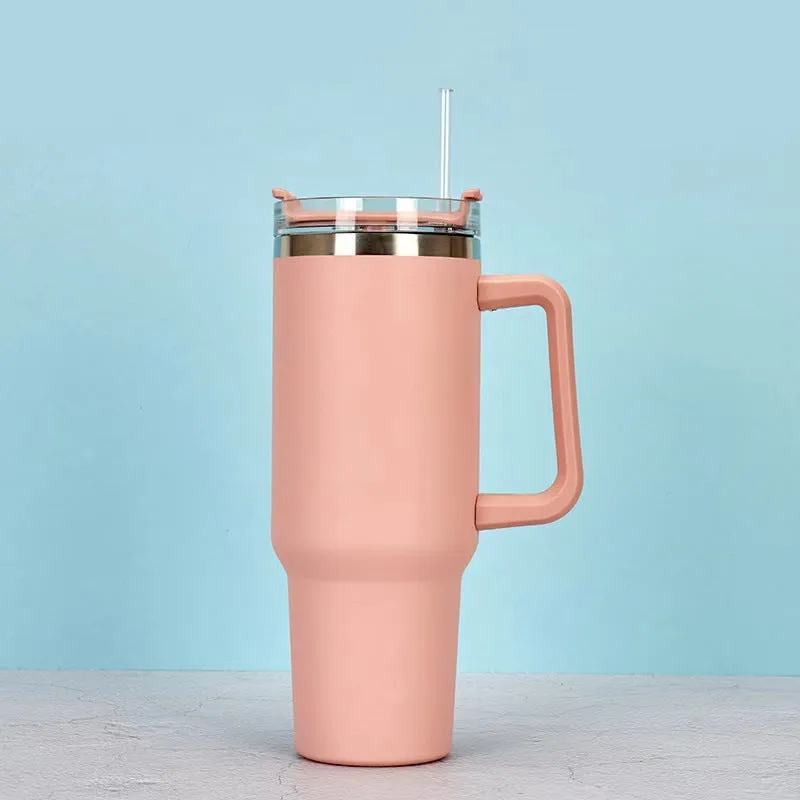 40Oz Straw Coffee Insulation Cup with Handle Portable Car Stainless Steel Water Bottle Largecapacity Travel BPA Free Thermal Mug