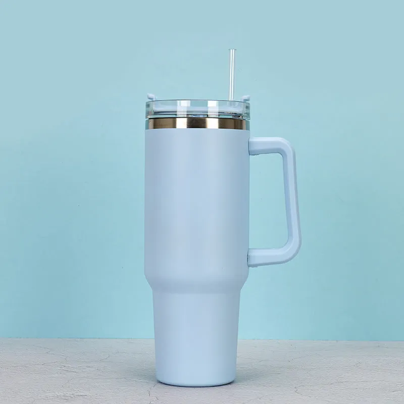 40Oz Straw Coffee Insulation Cup with Handle Portable Car Stainless Steel Water Bottle Largecapacity Travel BPA Free Thermal Mug