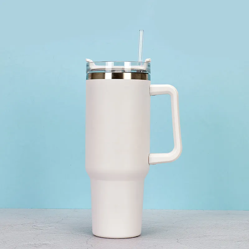 40Oz Straw Coffee Insulation Cup with Handle Portable Car Stainless Steel Water Bottle Largecapacity Travel BPA Free Thermal Mug
