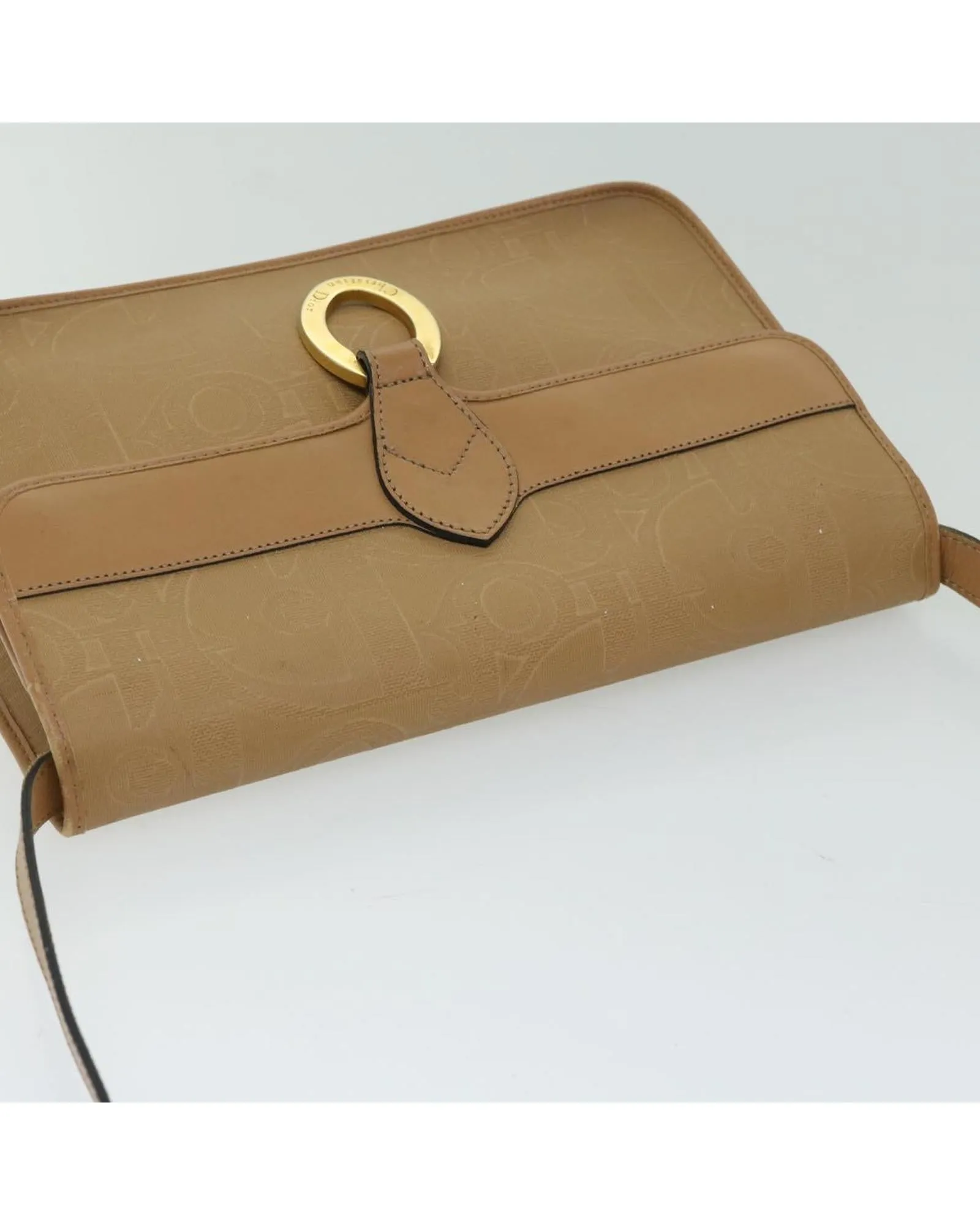 Authentic Beige Trotter Canvas Shoulder Bag by Christian Dior