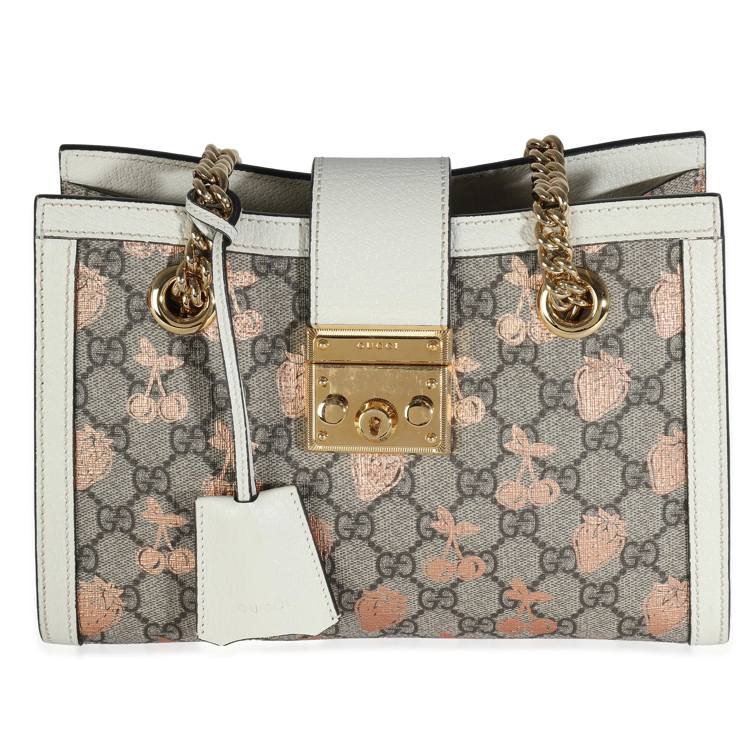 Beige GG Supreme Canvas Berry Small Padlock Tote