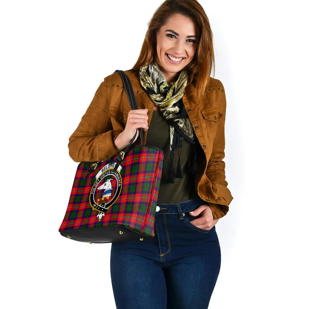 Belshes Tartan Leather Tote Bag with Family Crest