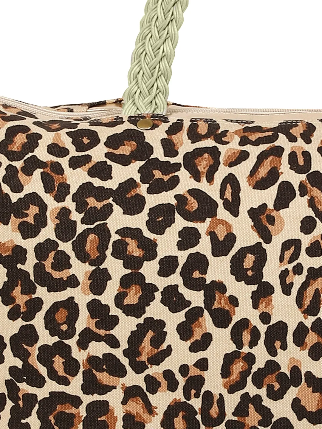 Berrylush Women Brown Leopard Printed Canvas Zipper-Up Oversized Tote Bag