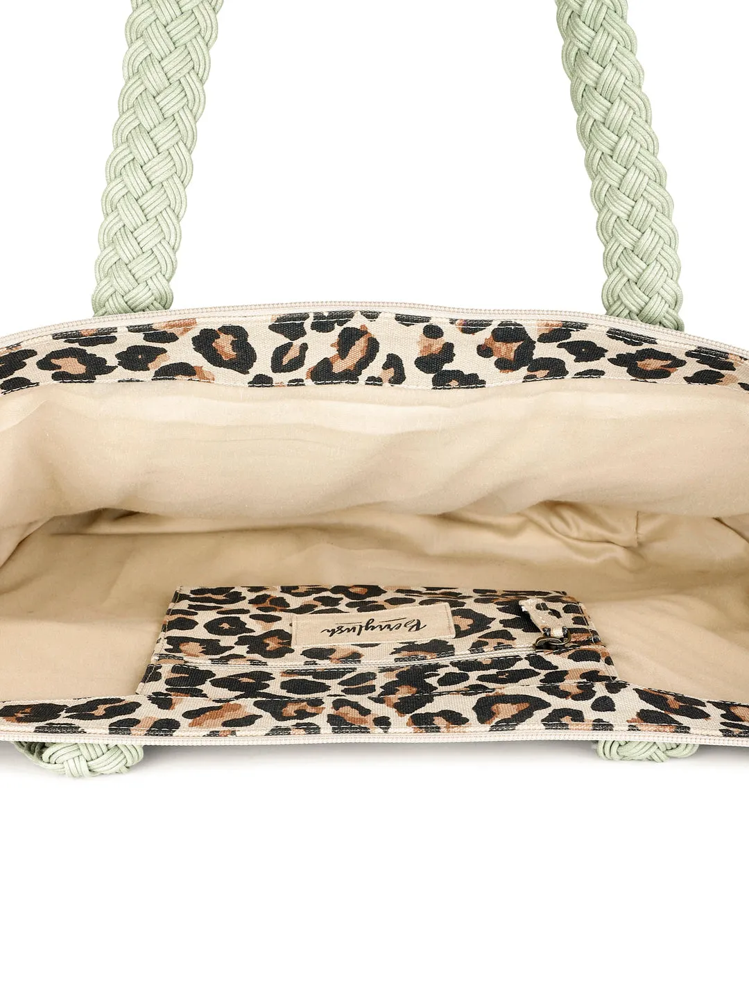 Berrylush Women Brown Leopard Printed Canvas Zipper-Up Oversized Tote Bag