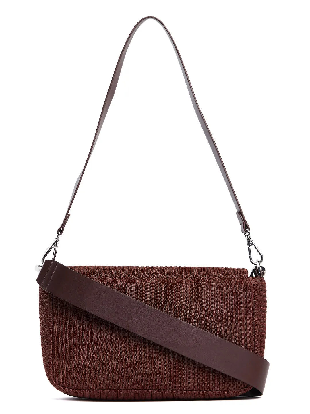 Berrylush Women Brown Textured Pattern Synthetic Leather Detachable Sling Strap Regular Shoulder Bag