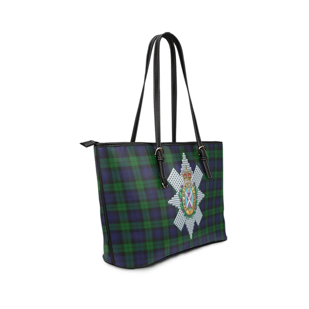 Black Watch Tartan Leather Tote Bag with Family Crest