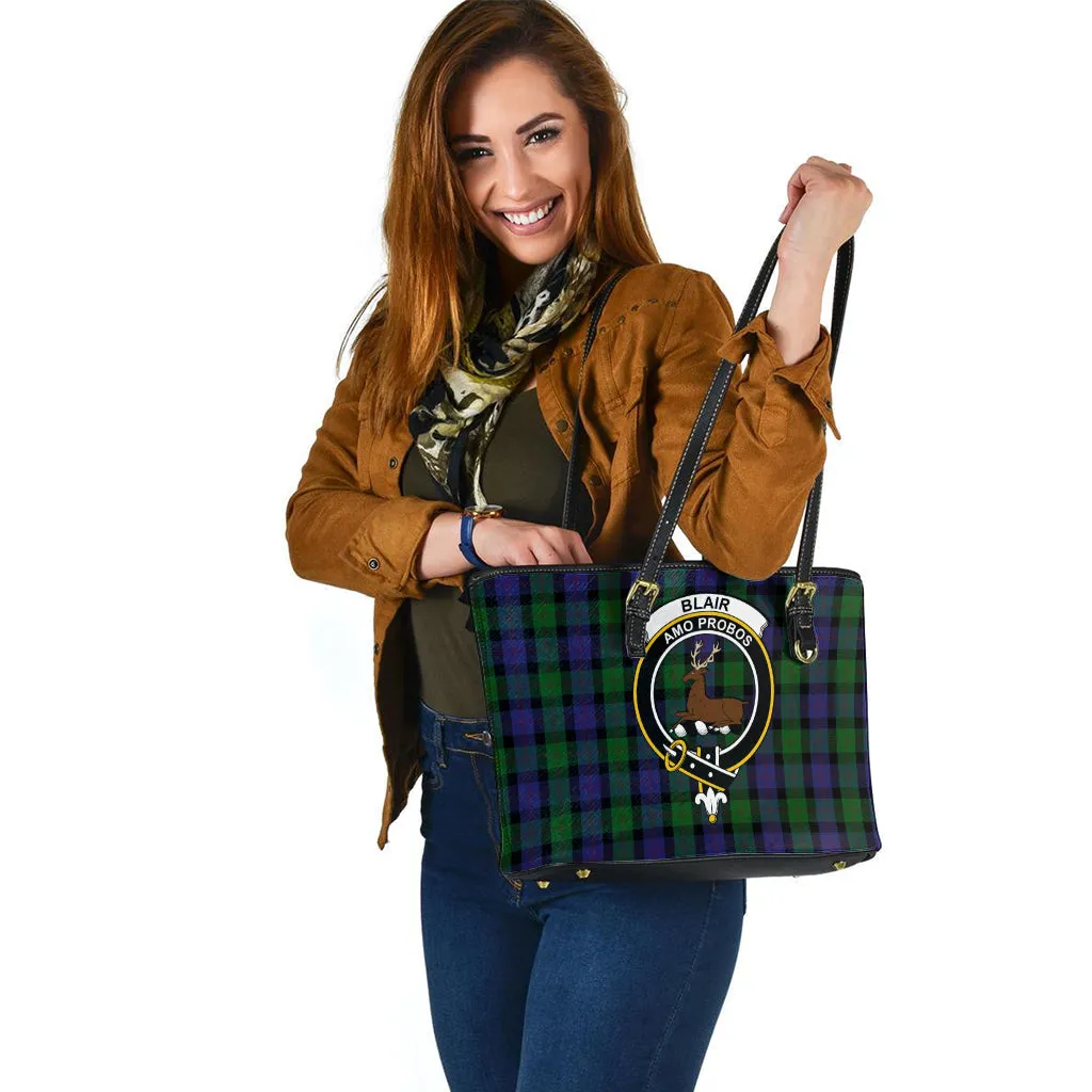 Blair Tartan Leather Tote Bag with Family Crest