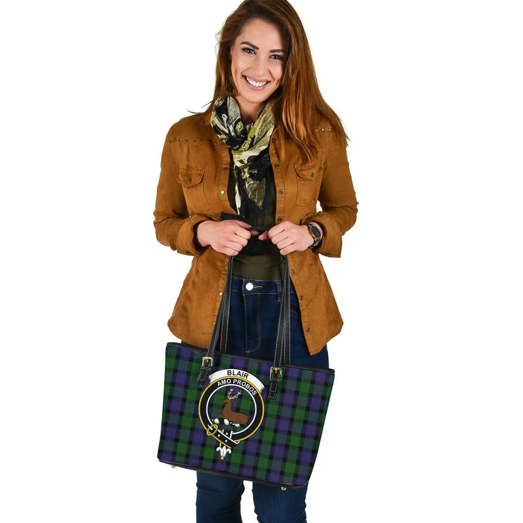 Blair Tartan Leather Tote Bag with Family Crest