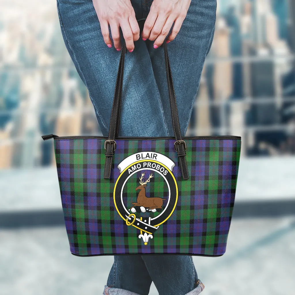 Blair Tartan Leather Tote Bag with Family Crest