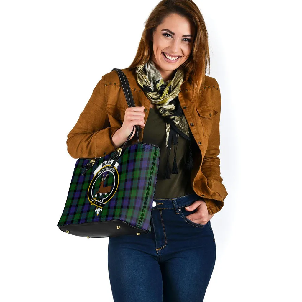 Blair Tartan Leather Tote Bag with Family Crest