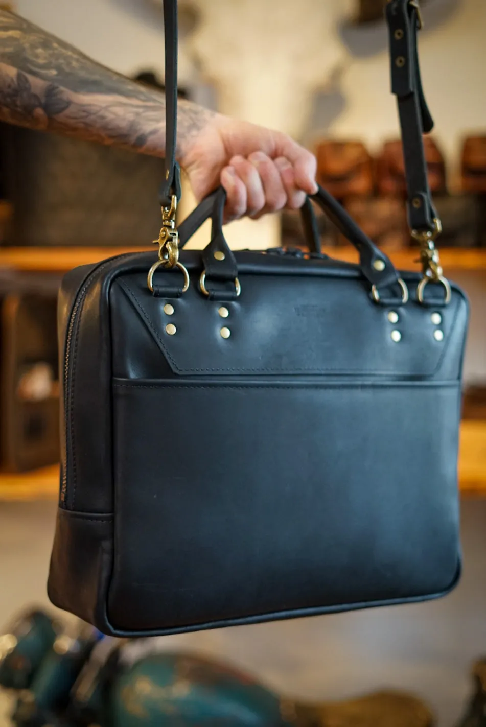 Business Bag (Flat Black   Brush Brass Hardware)