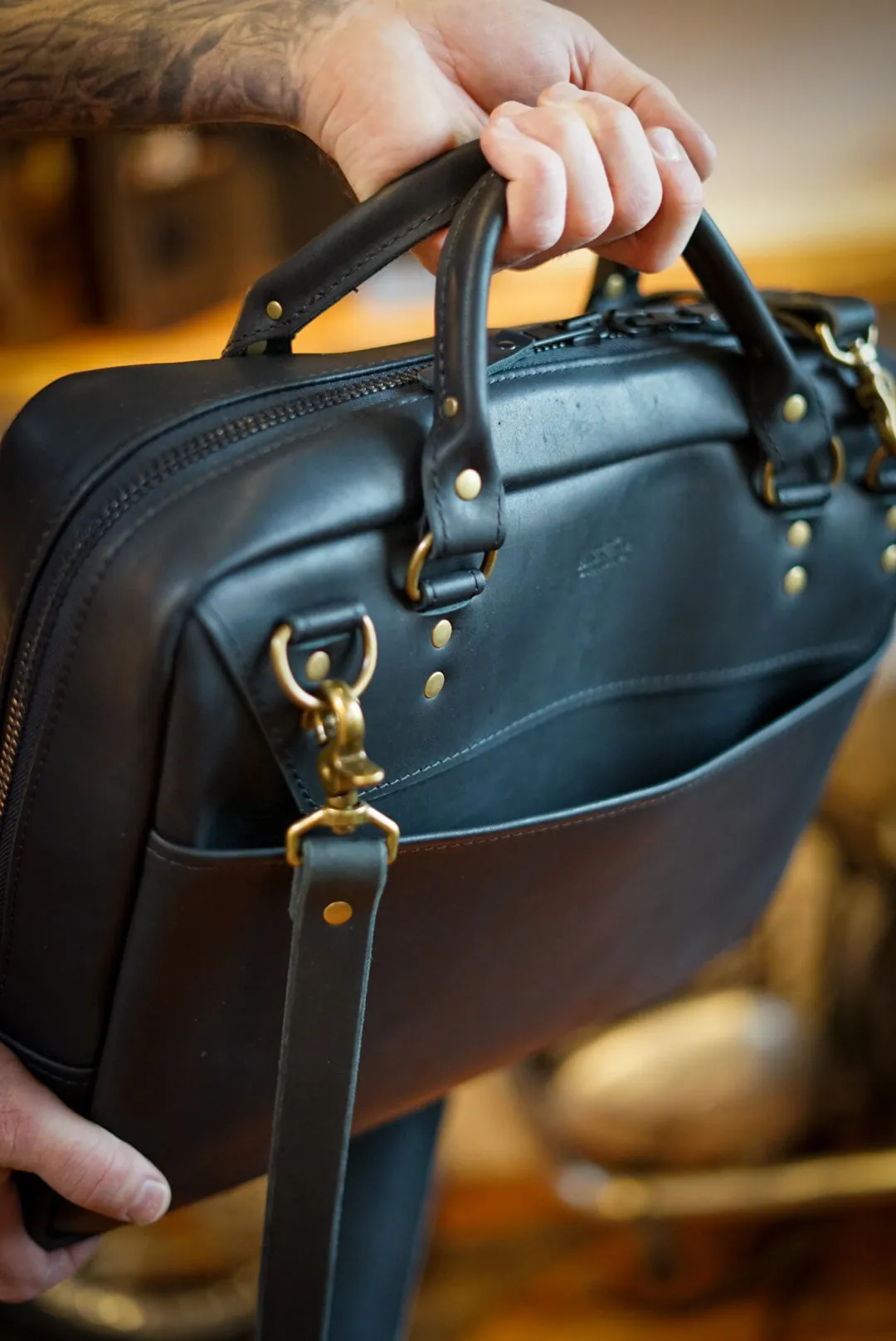 Business Bag (Flat Black   Brush Brass Hardware)