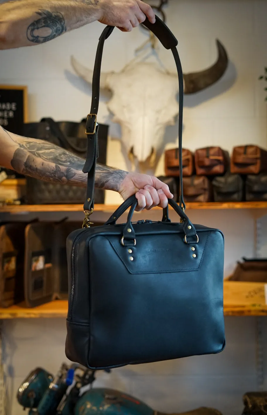 Business Bag (Flat Black   Brush Brass Hardware)
