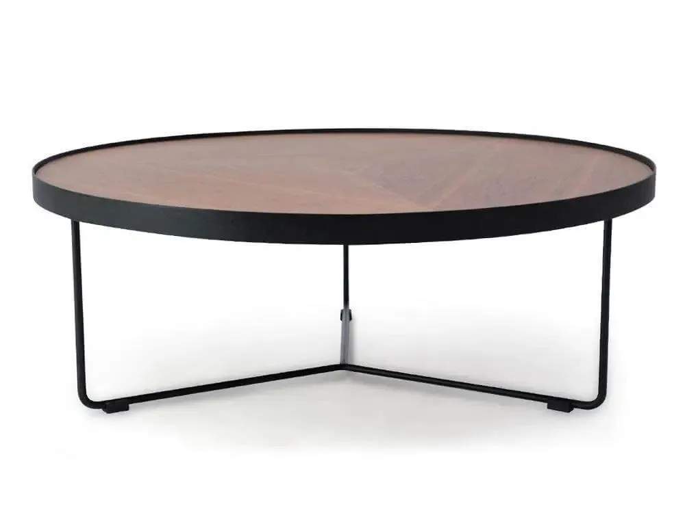 Calibre Round Coffee Table - Walnut Top - Black Frame CF384-90cm
