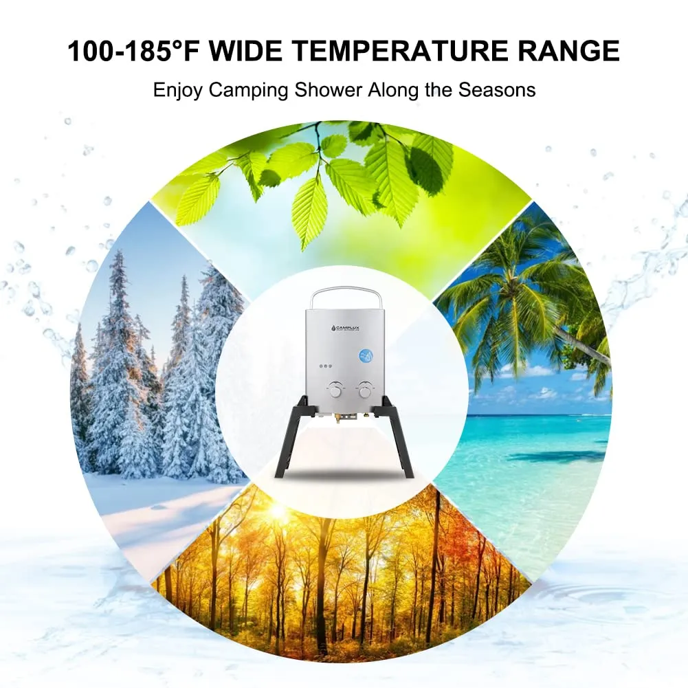 Camplux Gray 1.32 GPM Outdoor Tankless Gas Water Heaters w/ Freestanding Stand and Carry Bag