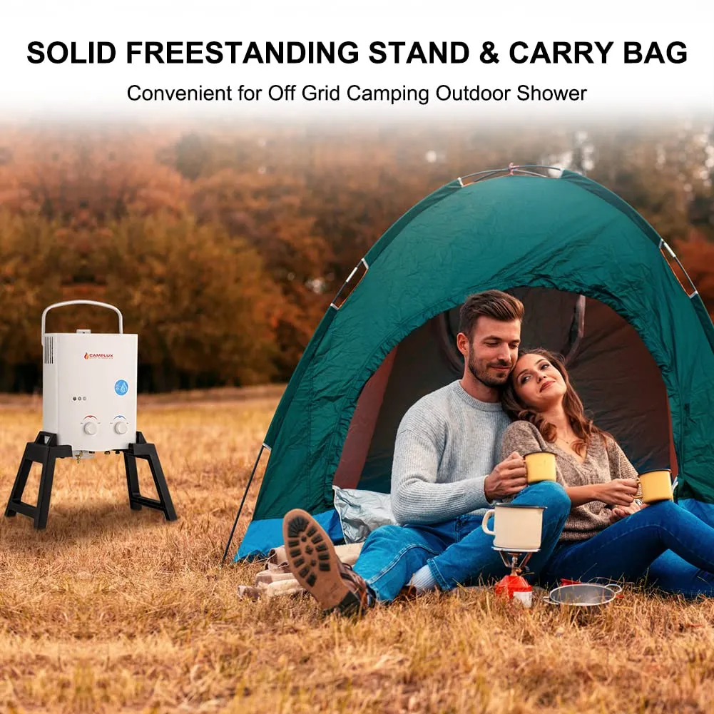 Camplux White 1.32 GPM Outdoor Tankless Gas Water Heaters w/ Freestanding Stand and Carry Bag