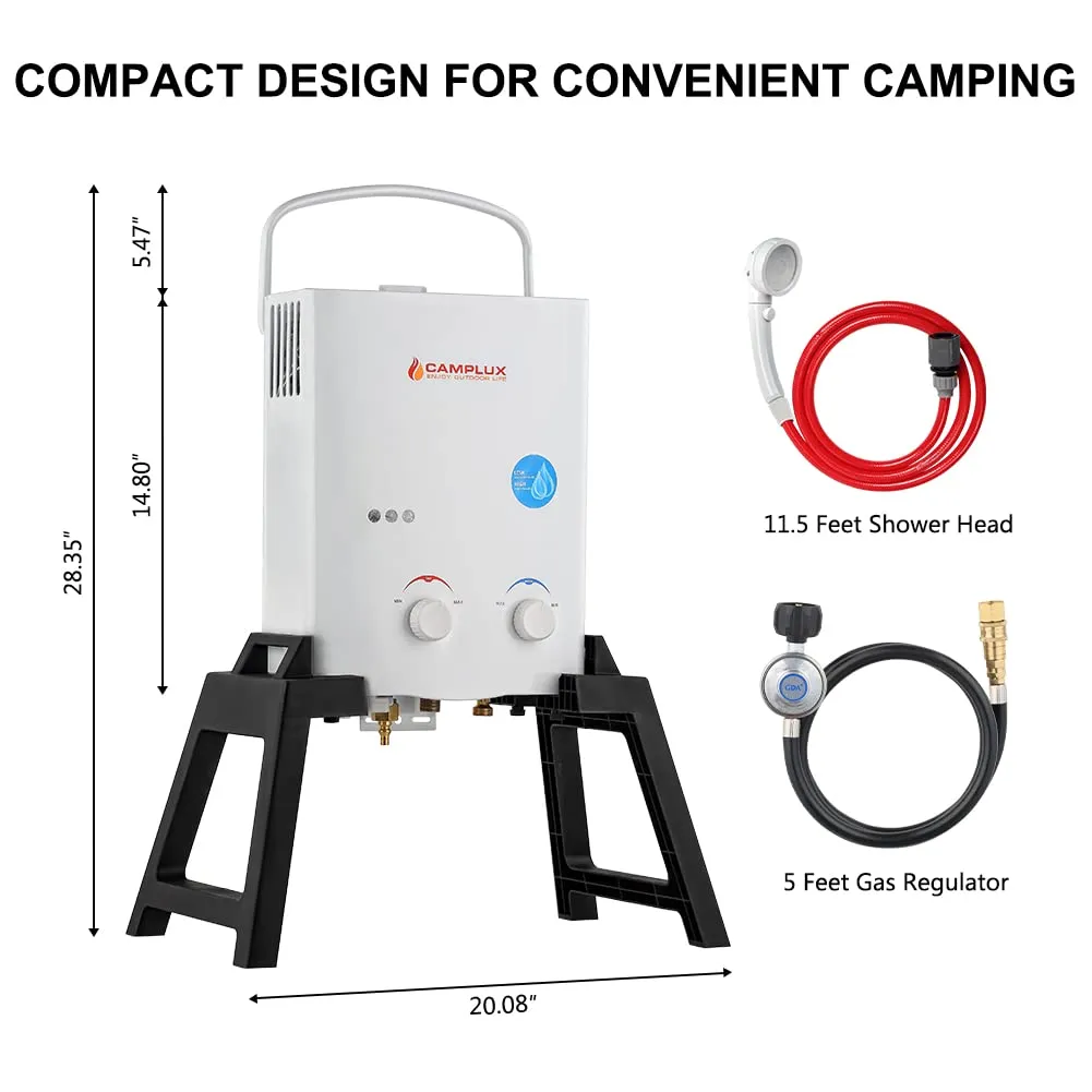 Camplux White 1.32 GPM Outdoor Tankless Gas Water Heaters w/ Freestanding Stand and Carry Bag