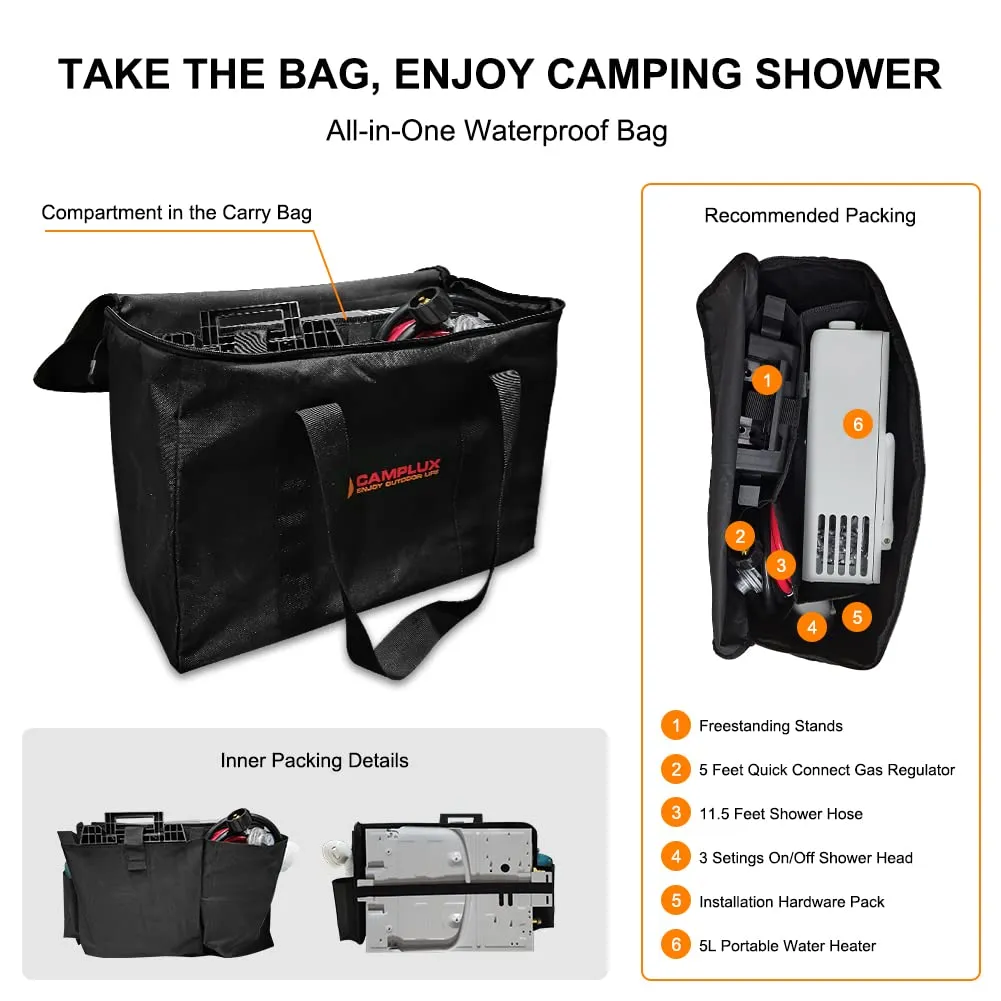 Camplux White 1.32 GPM Outdoor Tankless Gas Water Heaters w/ Freestanding Stand and Carry Bag