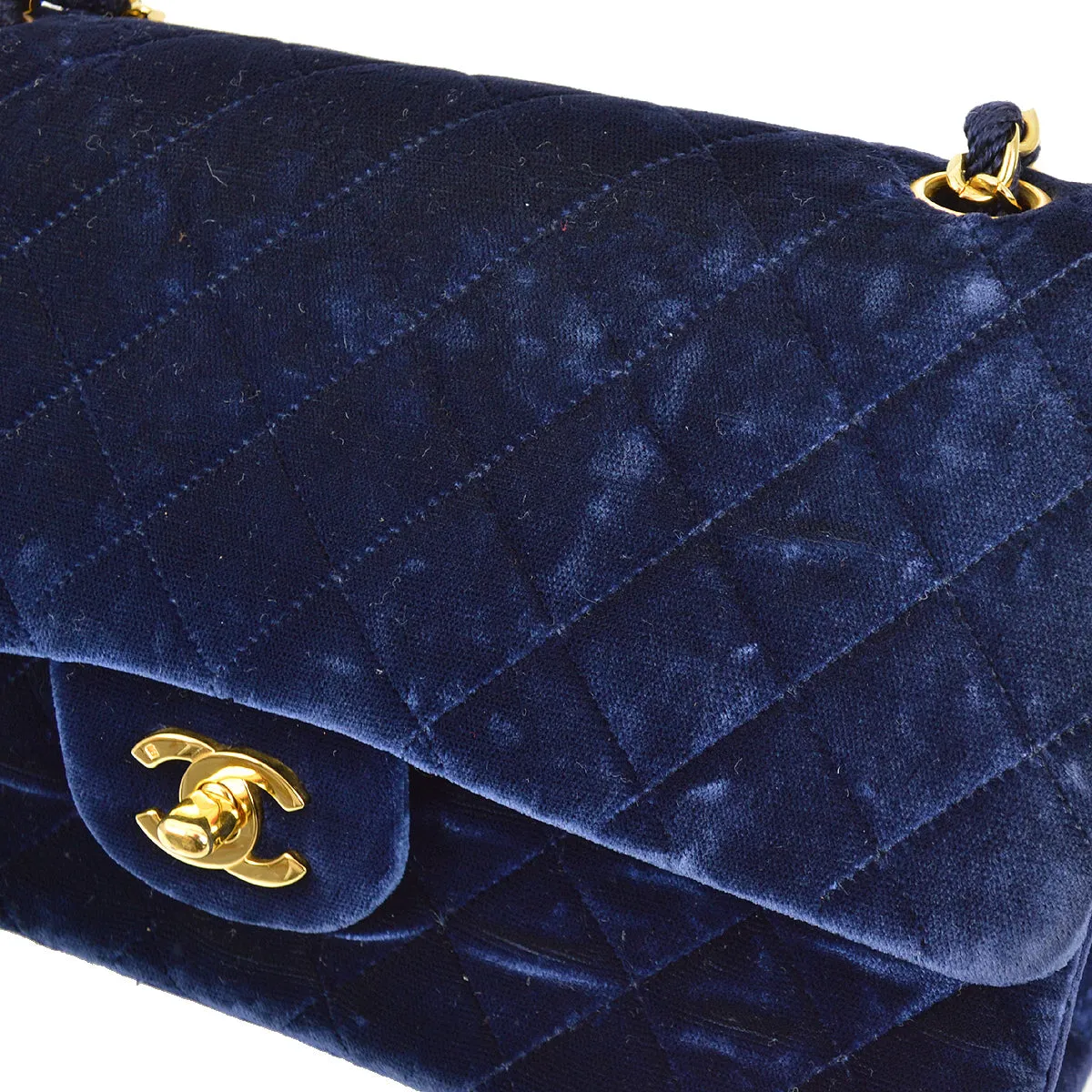 Chanel 1989-1991 Blue Velvet Medium Classic Double Flap Shoulder Bag