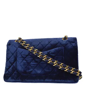 Chanel 1989-1991 Blue Velvet Medium Classic Double Flap Shoulder Bag