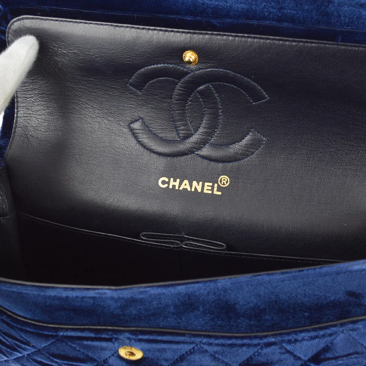 Chanel 1989-1991 Blue Velvet Medium Classic Double Flap Shoulder Bag