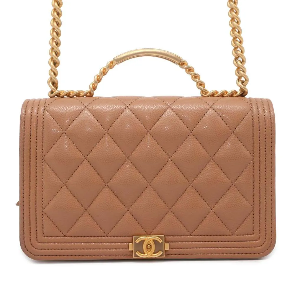 CHANEL Boy Chanel Top Handle Chain Wallet Jasmin Flower AP3558 Soft Caviar Leather