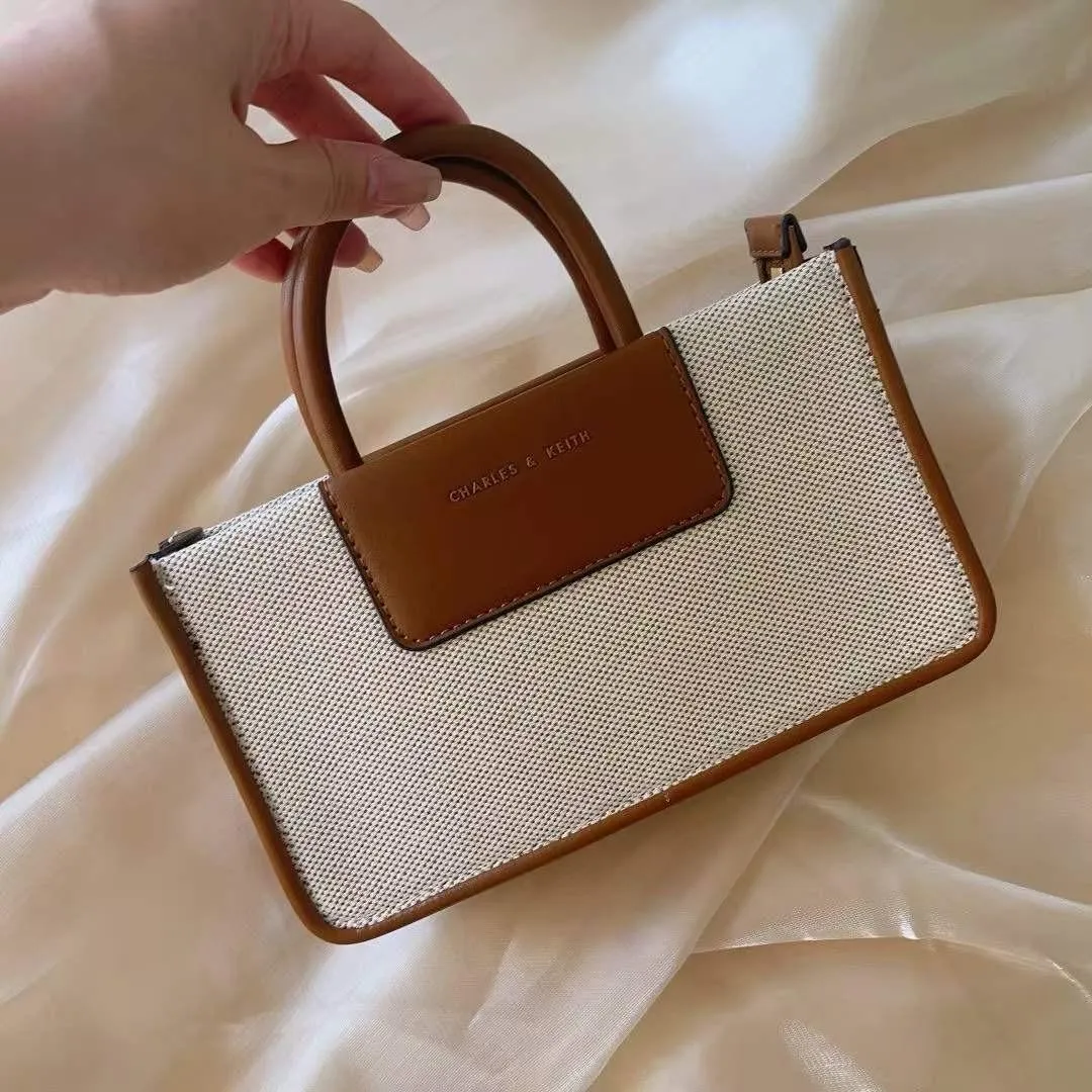 Charles & Keith Astra Canvas Tote Bag - (Chocolate)