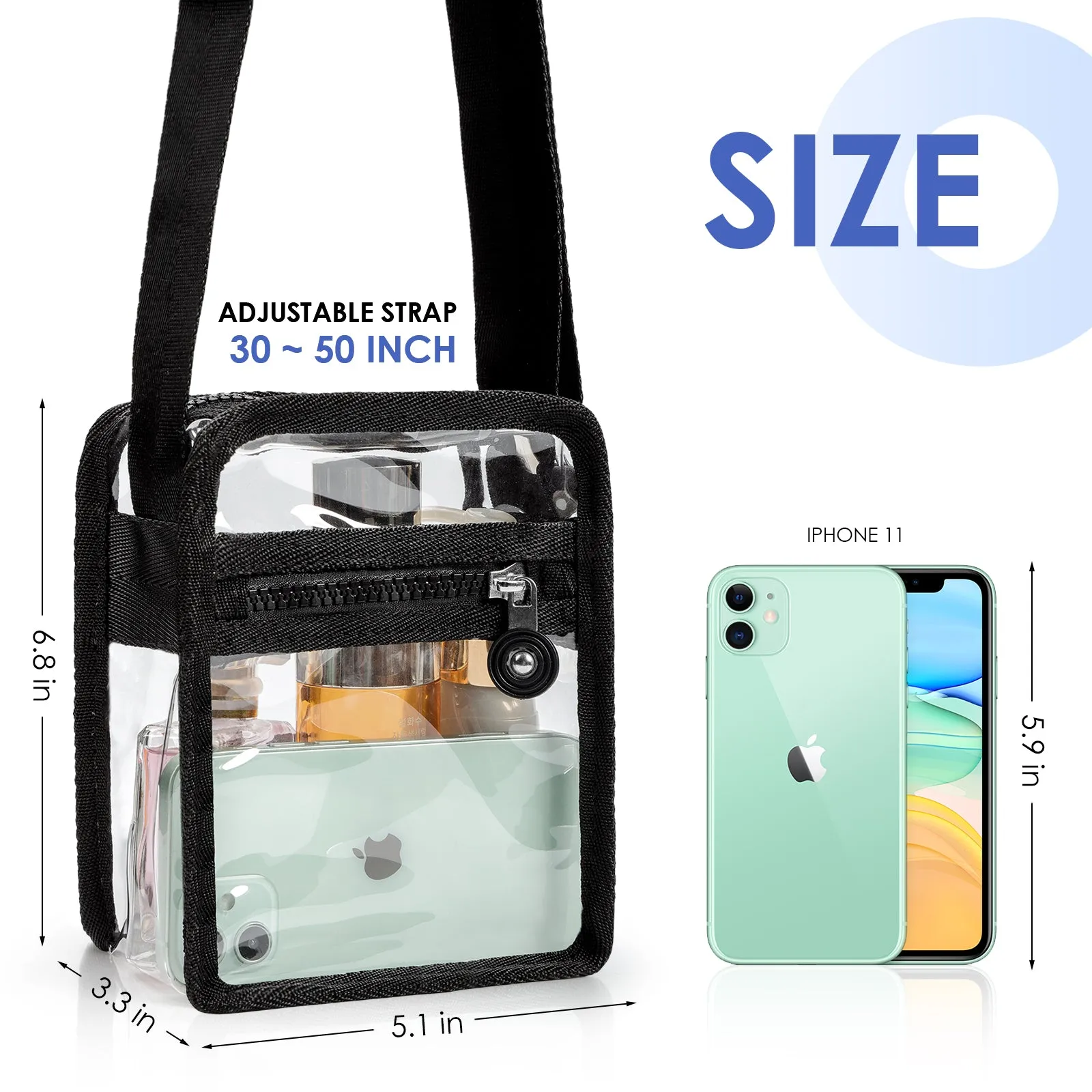 Clear Shoulder Bag Stadium Approved Crossbody Bag Clear Purse for Concert Festival Sport Beach