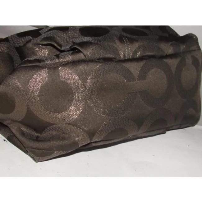 Coach Vintage Pursesdesigner Purses Bronze Sateen Logo Print Fabric And Buttery Soft Silver Leather