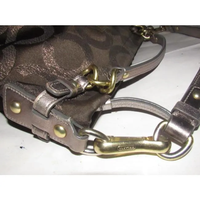 Coach Vintage Pursesdesigner Purses Bronze Sateen Logo Print Fabric And Buttery Soft Silver Leather