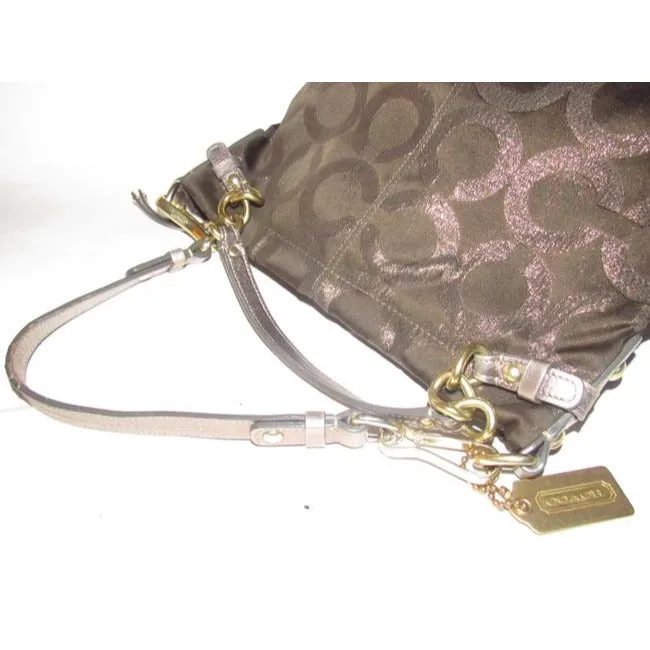 Coach Vintage Pursesdesigner Purses Bronze Sateen Logo Print Fabric And Buttery Soft Silver Leather