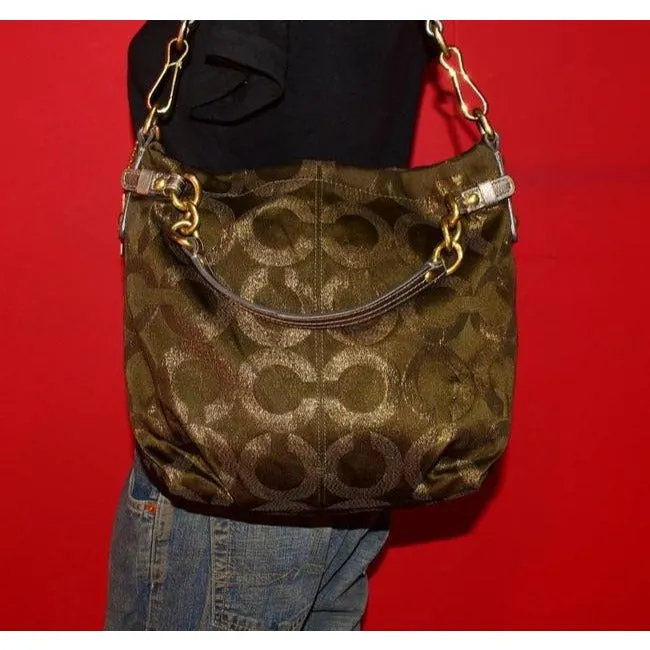 Coach Vintage Pursesdesigner Purses Bronze Sateen Logo Print Fabric And Buttery Soft Silver Leather