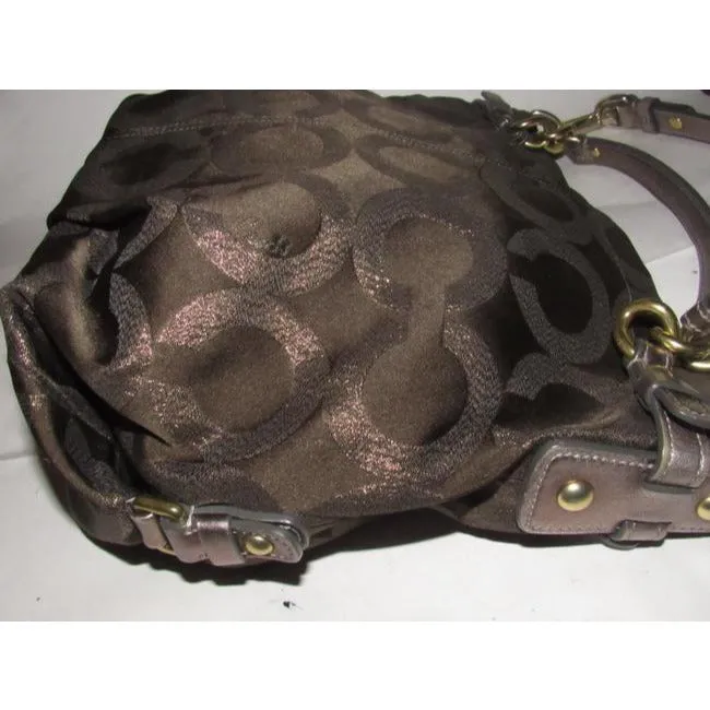 Coach Vintage Pursesdesigner Purses Bronze Sateen Logo Print Fabric And Buttery Soft Silver Leather