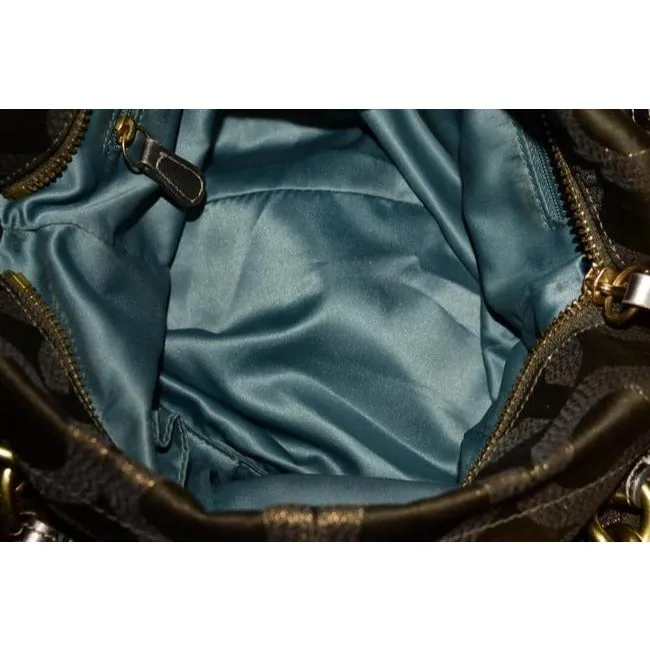 Coach Vintage Pursesdesigner Purses Bronze Sateen Logo Print Fabric And Buttery Soft Silver Leather