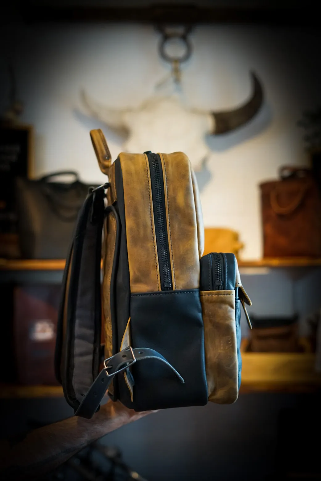 Commuter Backpack (Diamond Stitch: Two Tone "Tobacco Brown"   Flat Black Accents)