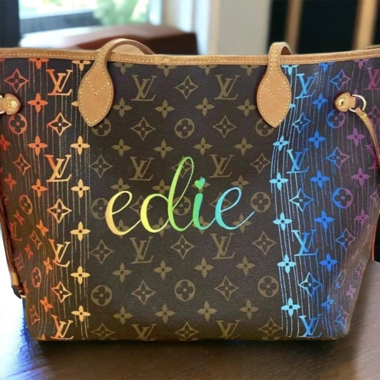 Custom Painted Louis Vuitton Neverfull- 50 Shades of Ombré