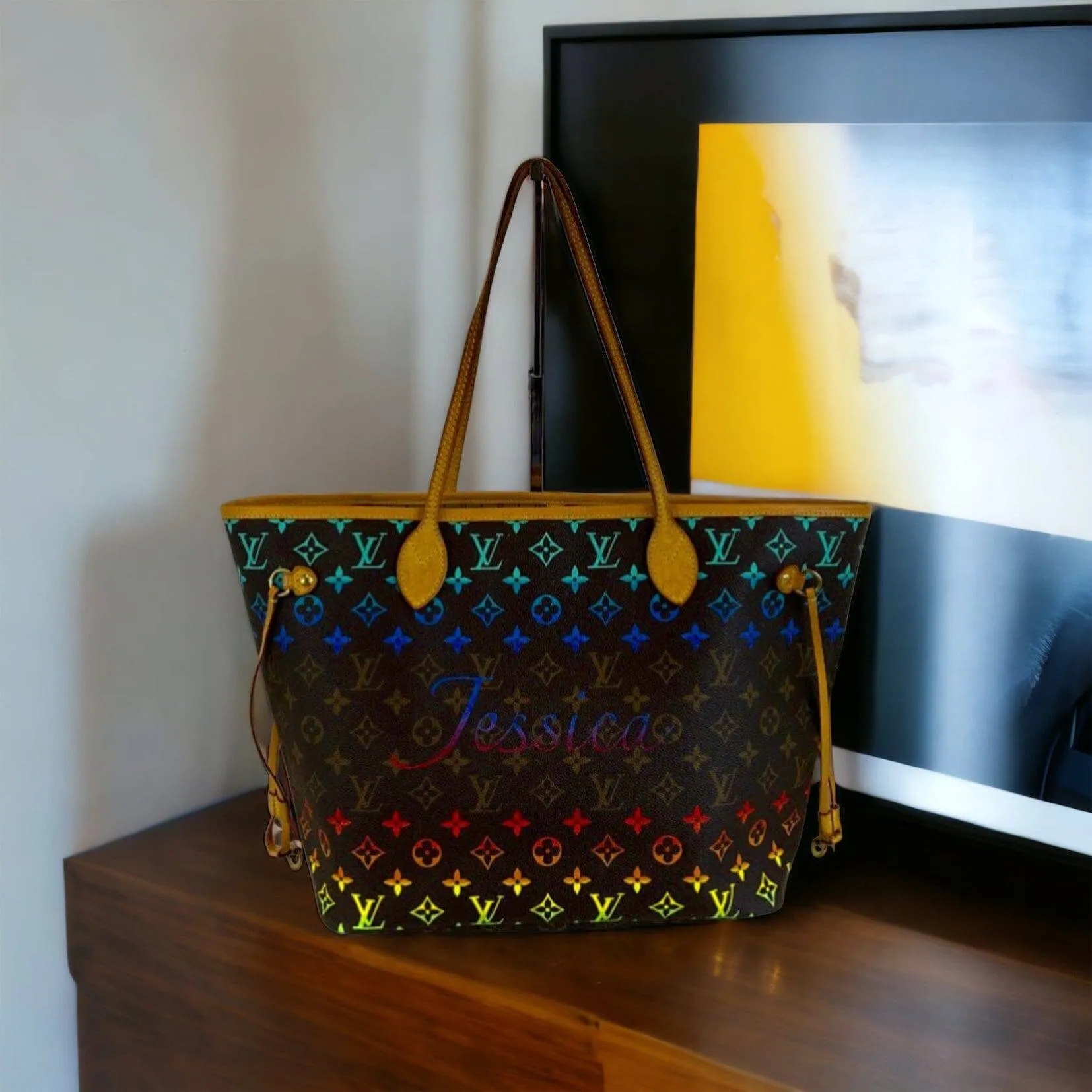 Custom Painted Louis Vuitton Neverfull- 50 Shades of Ombré
