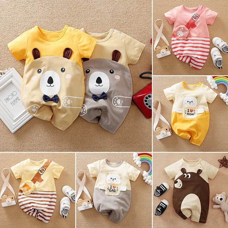 Cute Bear Prints Cotton Jumpsuit (6 Designs)