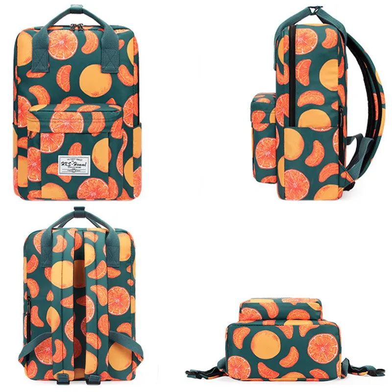 Cute Orange Patterns School Bag Printed Backpack Casual Daypack