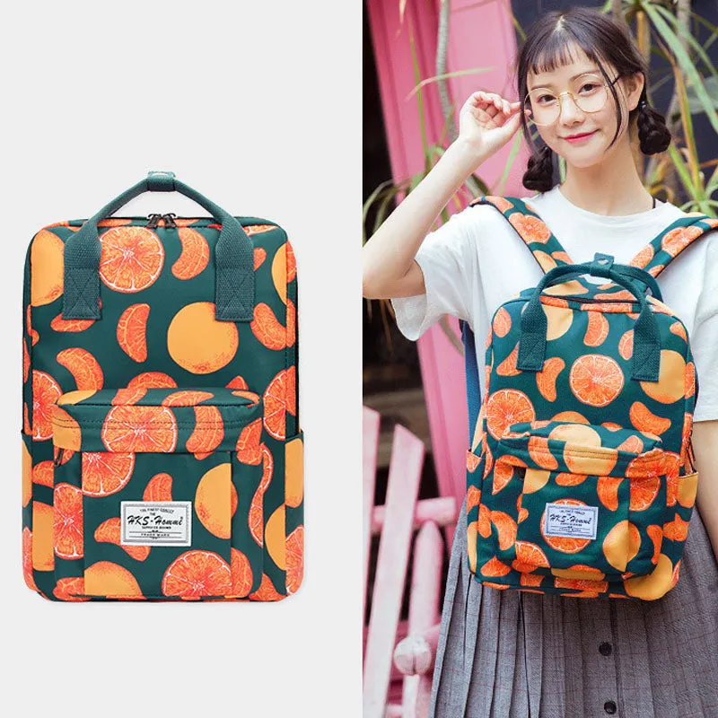 Cute Orange Patterns School Bag Printed Backpack Casual Daypack