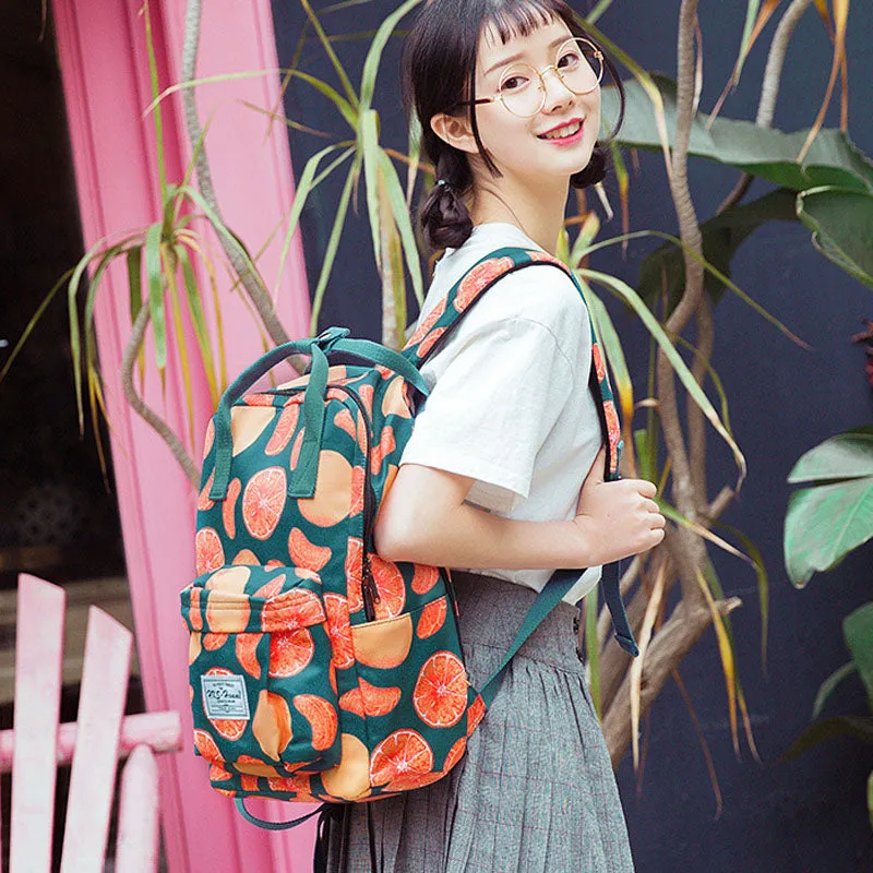 Cute Orange Patterns School Bag Printed Backpack Casual Daypack