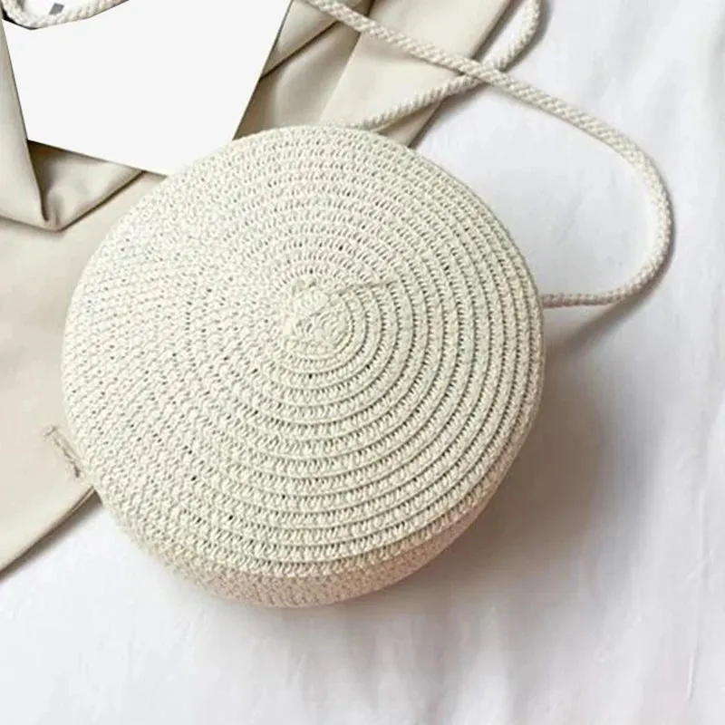 Elegance® PureElegance Minimalist Bag - Minimalist Straw Bag Round Crossbody Purse Women Shoulder Vocation Style Handbag