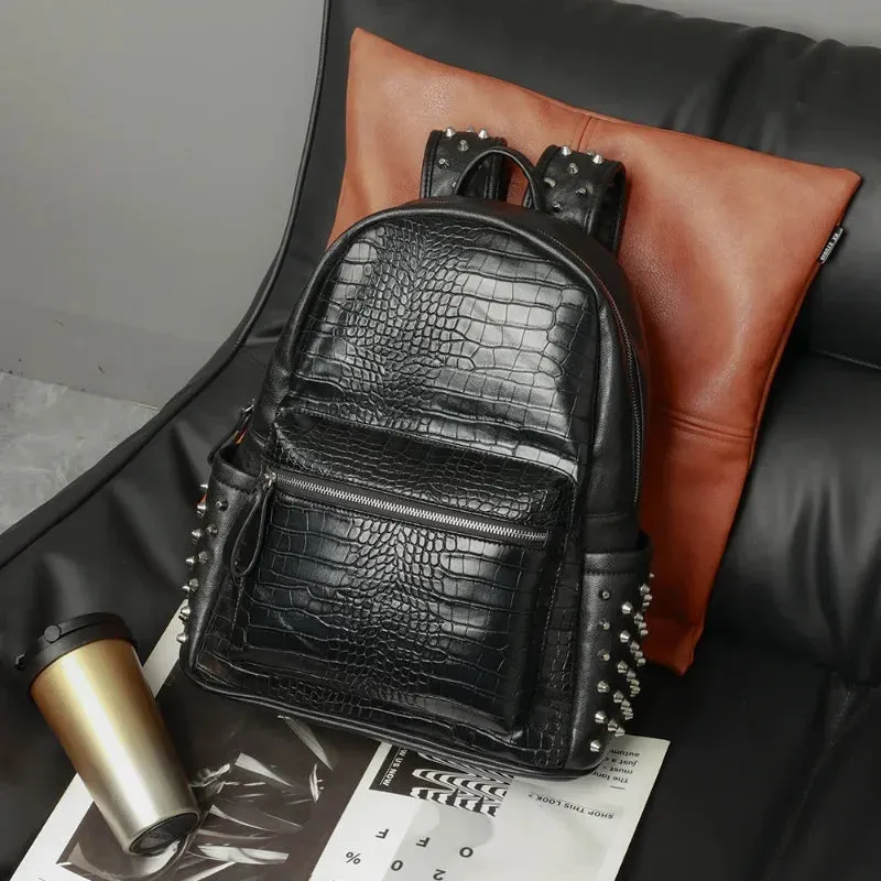 Fashion Rivet Embossed Alligator Leather Backpack