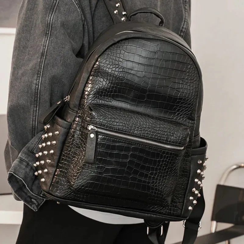 Fashion Rivet Embossed Alligator Leather Backpack
