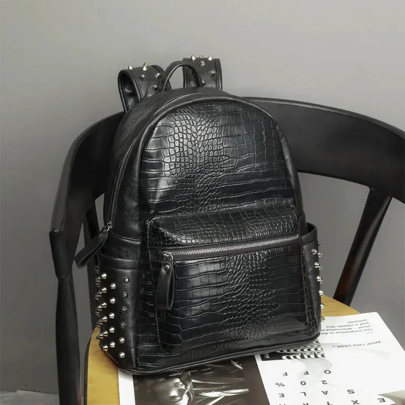 Fashion Rivet Embossed Alligator Leather Backpack