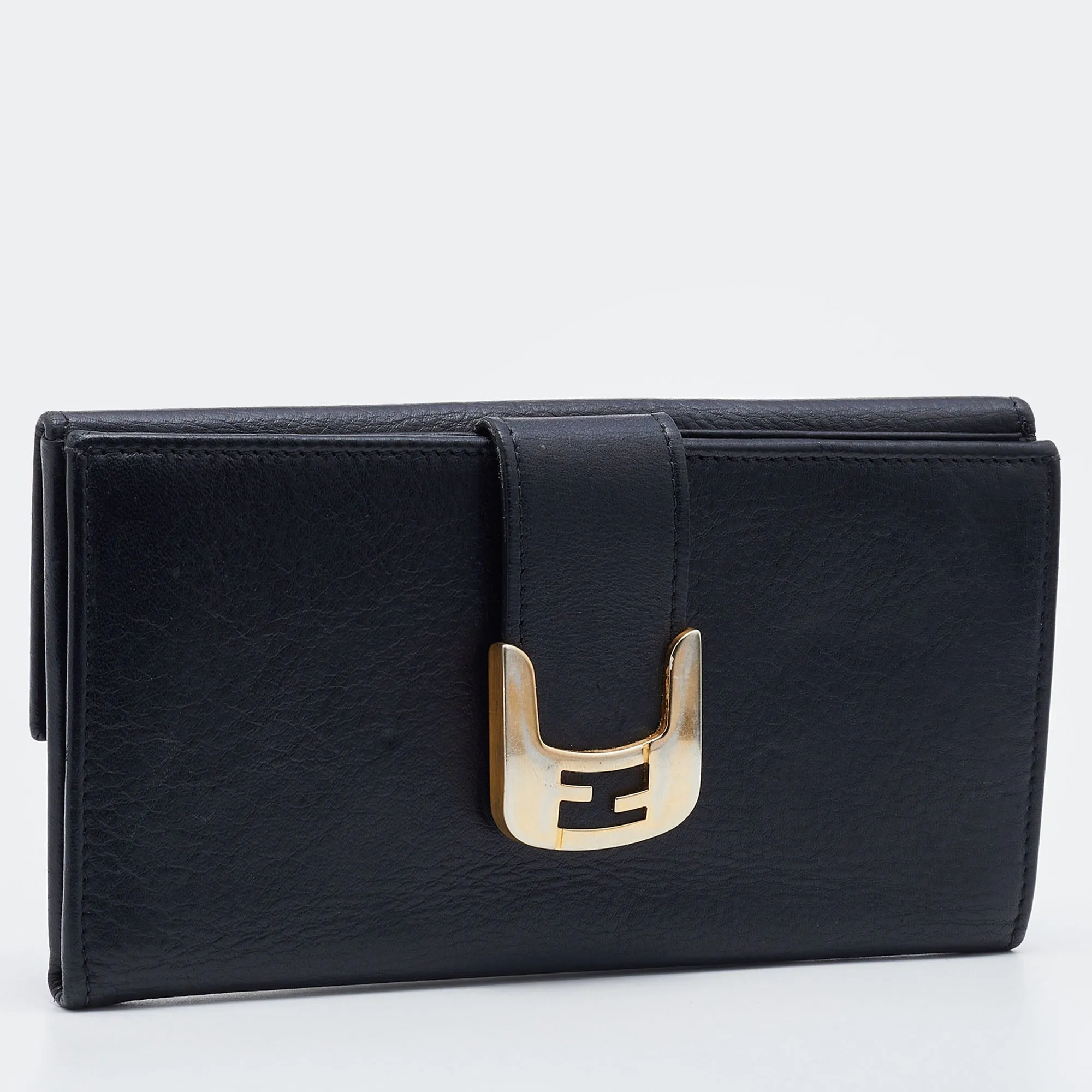 Fendi Black Leather Flap Continental Wallet