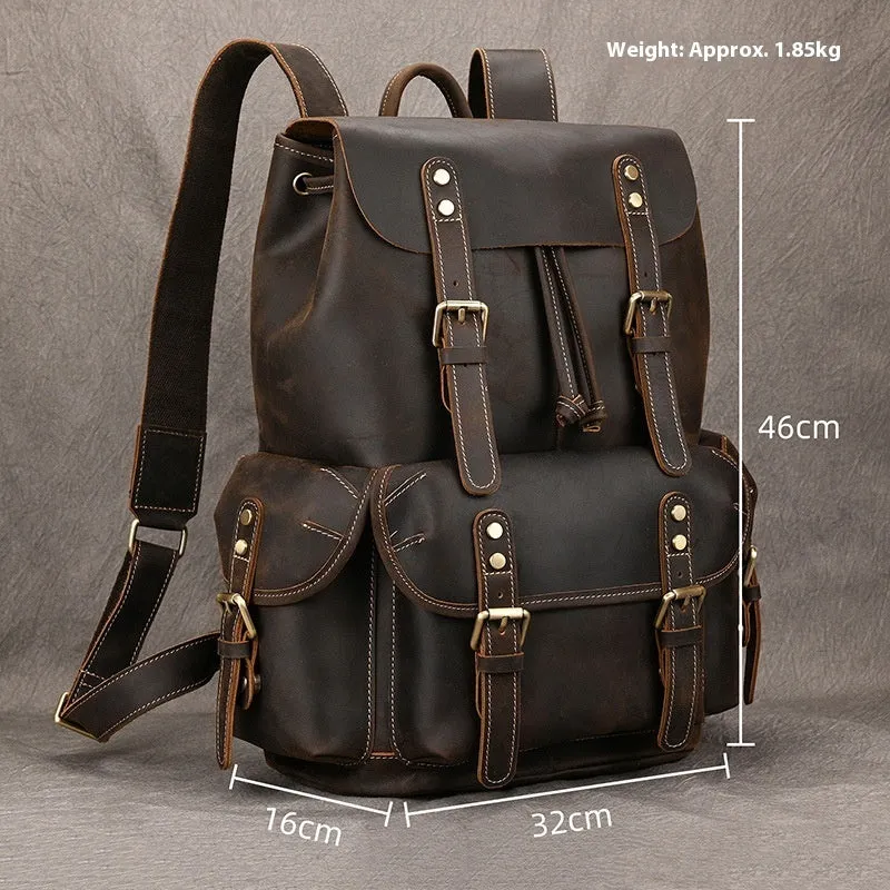 Genuine First-Layer Cowhide Flip Leather 36-55L Capacity Backpack |Travel| Adventure| Business