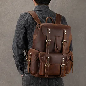 Genuine First-Layer Cowhide Flip Leather 36-55L Capacity Backpack |Travel| Adventure| Business