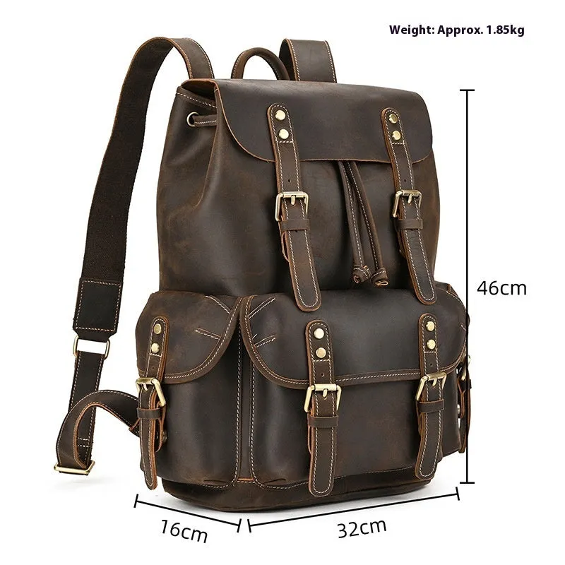 Genuine First-Layer Cowhide Flip Leather 36-55L Capacity Backpack |Travel| Adventure| Business