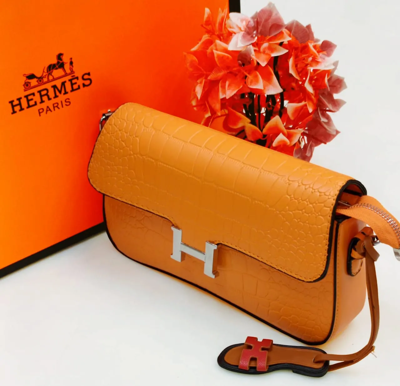Hermès Printed Rexine Crossbody Bag for Women (Orange)